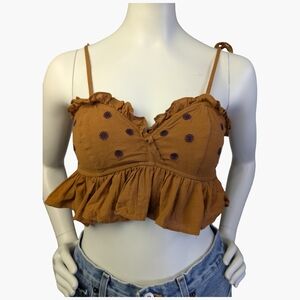 Free People Intimately Ruffle Bralette Boho Top Embroidered Flowers | Size XS